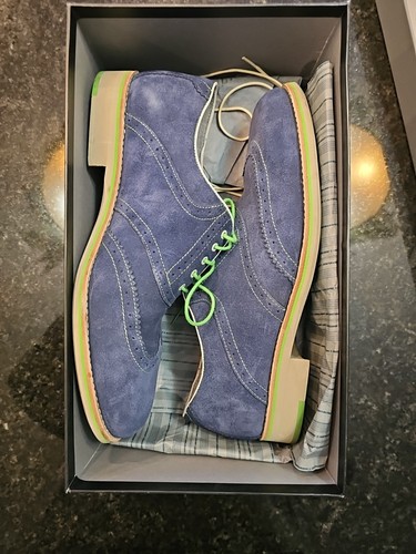 Johnston Murphy Suede Sheepskin Wingtip Oxford Shoes Ellington Navy Men 13M Flex - Picture 15 of 17