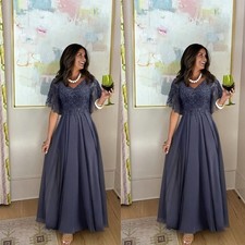 Mother of The Bride DressV Neck Flutter Sleeve Beaded Lace Wedding Evening Gown
