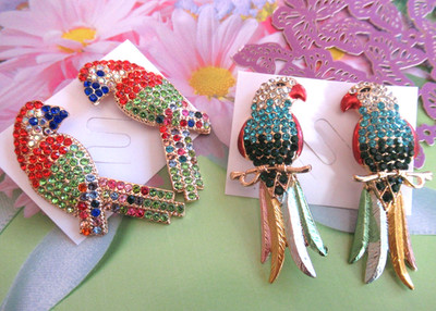 2.25'' MULTICOLOR  PARROT PARAKEET BIRD RHINESTONE EARRINGS-YOU CHOOSE