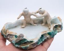 Chinese Antique Vintage Porcelain Brush Washer Figural Group Boys Republic 20thC