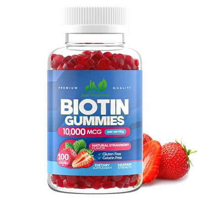 Biotin 10,000mcg Gummies for Women & Men (100 Count) - 2x Maximum Strength Bi...
