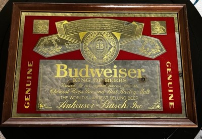 Vintage Budweiser King of Beers Bar Mirror 26x18 Anheuser-Busch