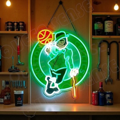 16''x15'' Boston Celtics Man Cave Gift LED Neon Sign With Dimmer USB Powered Light