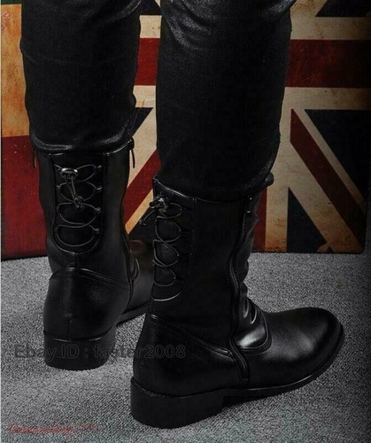 Men's Black Pointy Toe Ankle Boots Dress High Top side zip Business Shoes - Picture 13 of 15