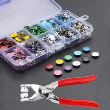 200-pcs Metal Snap Button Kit with Fastener Plier Durable 5-Claw Buckle Tool