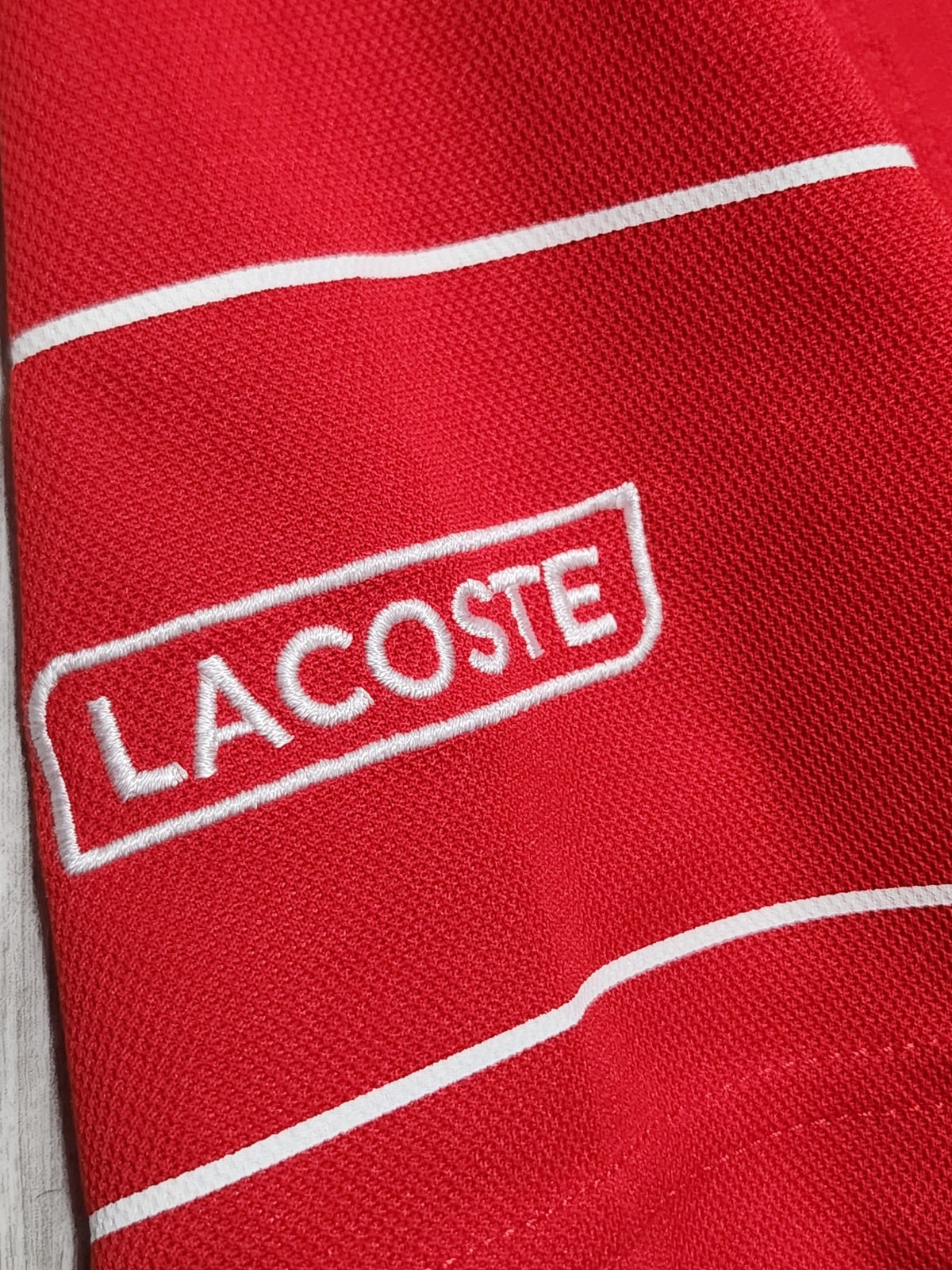 BRAND NEW 1990s Lacoste Sport Polo Shirt  Red Striped Short Sleeve Size 3 RARE thumbnail 5
