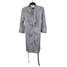Gap Womens Shirt Dress 3/4 Sleeve Button Up Ruffle Blue/White Belted Size 8