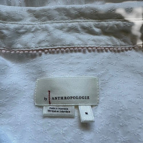 ANTHROPOLOGIE White Ruffled Button Down Blouse Pearl Women's Size Medium Boho - Picture 4 of 7
