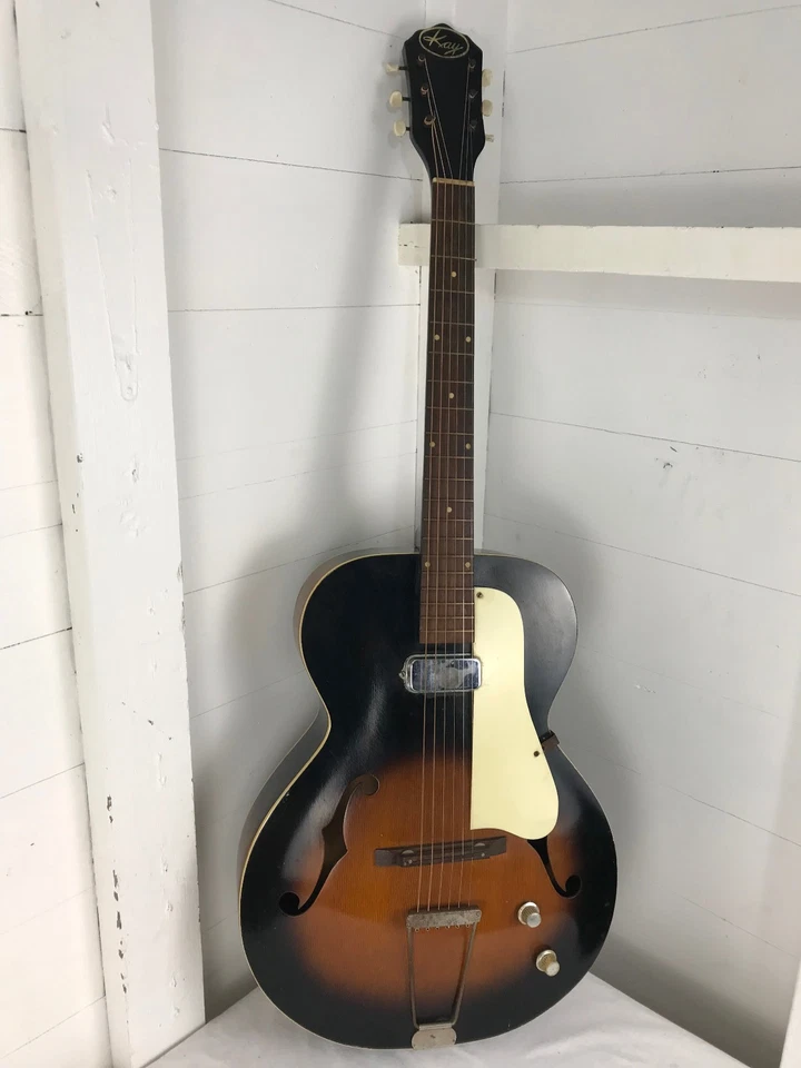 1960 Kay Value Leader Acoustic Electric Guitar w/ Hard  Case - 6533 - Project - Image 2 of 4