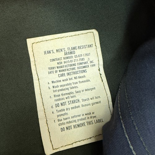 VTG Terry Fire Resistant Pants Aramid Wildland Forest Service Mens 34x30 USFS - Picture 9 of 13