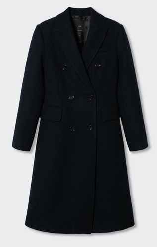 ABRIGO DE LANA MANGO MUJER A MEDIDA DOBLE BOTONADURA EN NEGRO TALLA S - Imagen 1 de 12