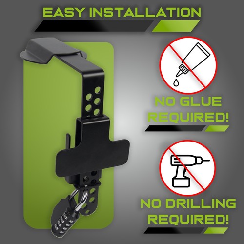 Wheelie Coffre Verrou Avec Cadenas Sans Perceuse Easy Fit Universel Réglable - Picture 2 of 10