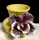 Anthropologie 4.75” Flower Vase Yellow W Applied Purple Pansy
