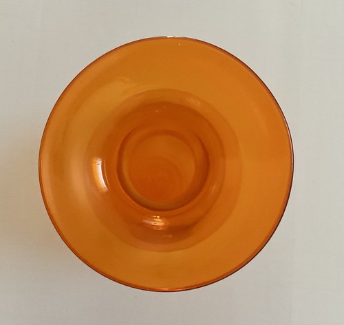 MCM Large Hand Blown Tangerine Orange Art Glass Bulbous Vase Possibly Blenko - Picture 3 of 5