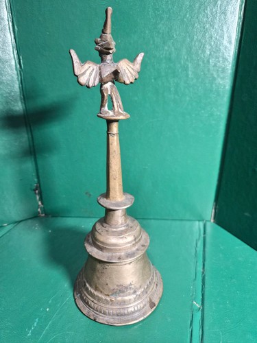 9" 1.5 lbs Solid Brass? Bronze? Hindu God Garuda Temple Vintage Bell India - Picture 9 of 9