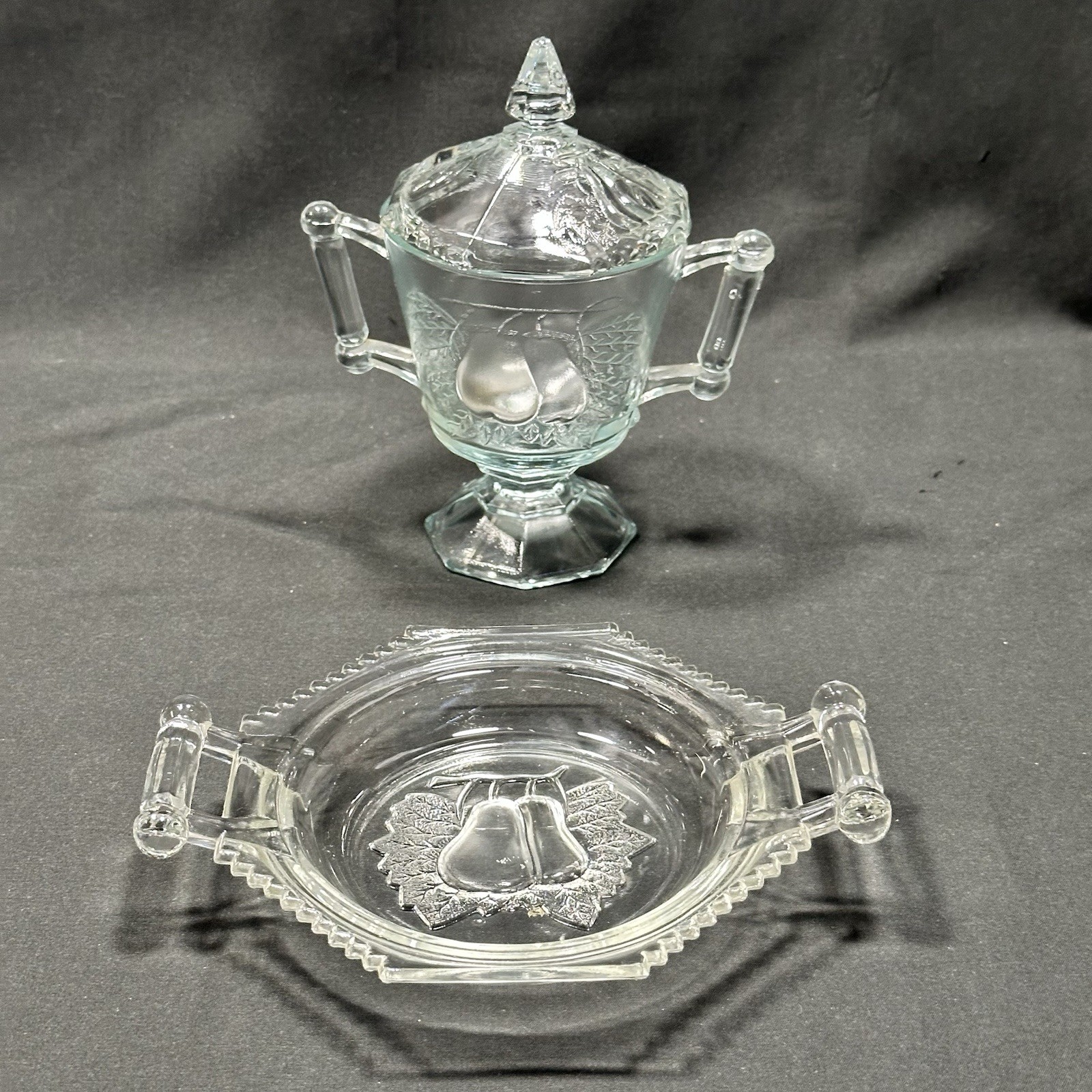Vintage Clear Jeanette Glass "Baltimore Pear" Sugar and Butter Dish No Dome