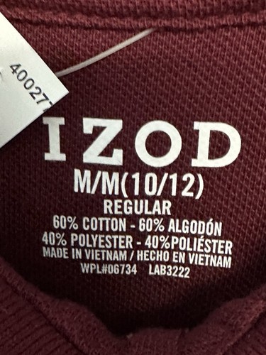 IZOD Boys Burgundy Pique Knit Polo Shirt Size Medium 10-12 NWT - Picture 3 of 3