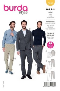 Schnittmuster Herrenanzug mit Gummizugbund. Burda 5955 46-56