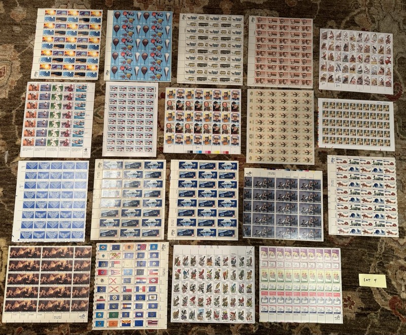 #4 Large lot USPS Stamp Sheets Early 1990's to Now Approx. $155 Unhinged Mint