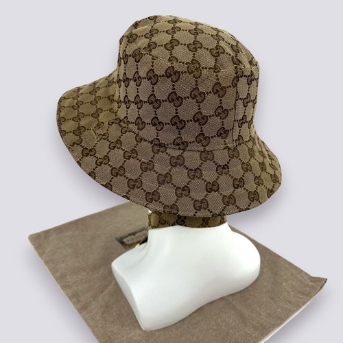 Gucci GG Monogram Stripe Cotton Canvas Reversible Bucket Hat Beige Size M - Picture 14 of 21