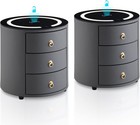 Set of 2 Luxury Round Bedside Tables with Wireless Charging & LED Lights