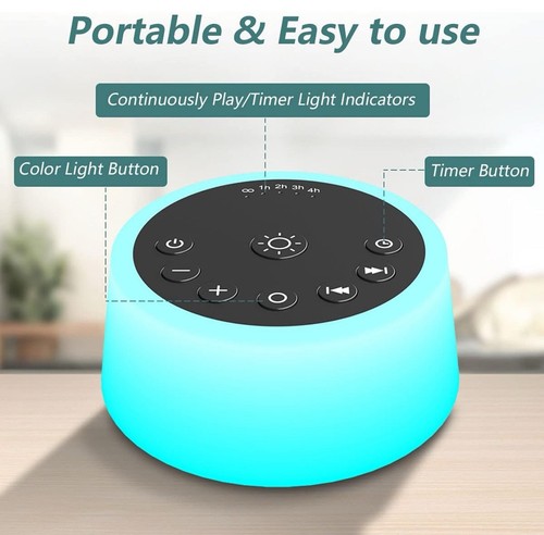 White Noise Machine with 10 Colors Night Light 25 Soothing Sounds N Sleep Noise - Picture 4 of 9