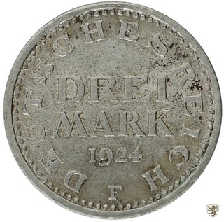 WEIMAR 3 Mark 1924 F Reichsadler Jg. 312 sehr schön