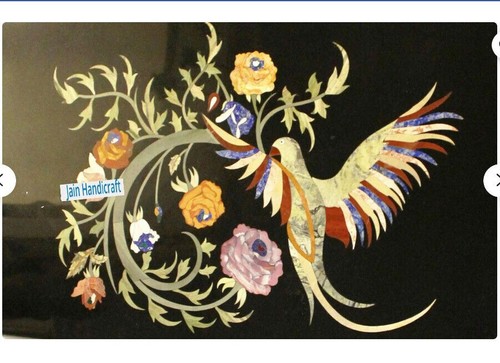 18" x 12'' black Marble Center wall panel bird Table Top Inlay lapis pietra dura - Picture 3 of 4