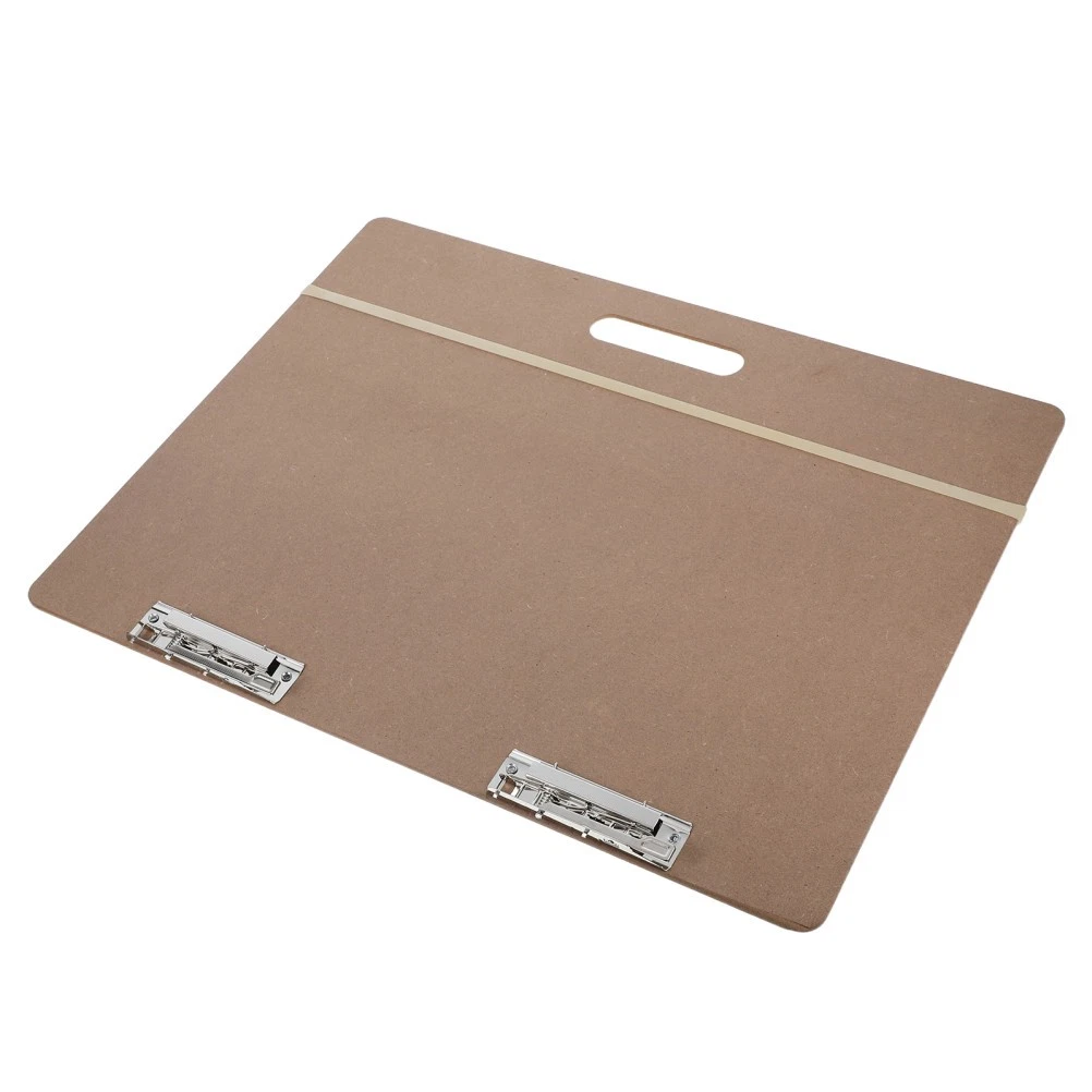 Tablero de dibujo de madera beige portátil con correa de clip de metal para artistas