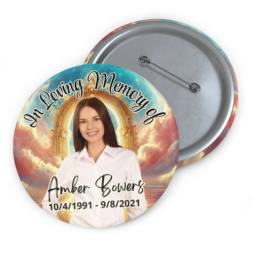 Large 3" Personalized Memorial Pinback Button Tribute, In Memory, Rest In Peace, - Picture 3 of 3