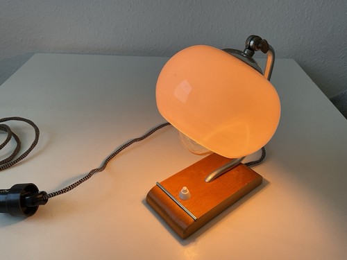 Tischlampe Art Deco Nachttischlampen Holzsockel 1930- 1940 er Jahre ! rosafarben - Bild 6 von 22