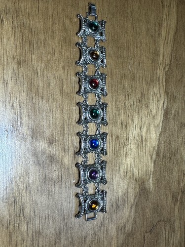 Vintage Art Deco Armband silberfarben bunt Strasseinsatz - Bild 1 von 12