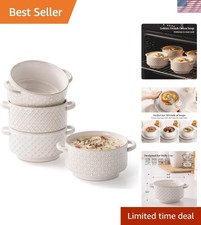 26 oz Ceramic Soup Bowls with Handles - Dishwasher Microwave Safe Set of 4