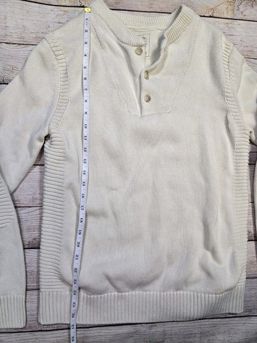 Hope & Henry Men’s Large Sweater Henley Cream Ivory Rib Details Organic Cotton - Picture 4 of 7
