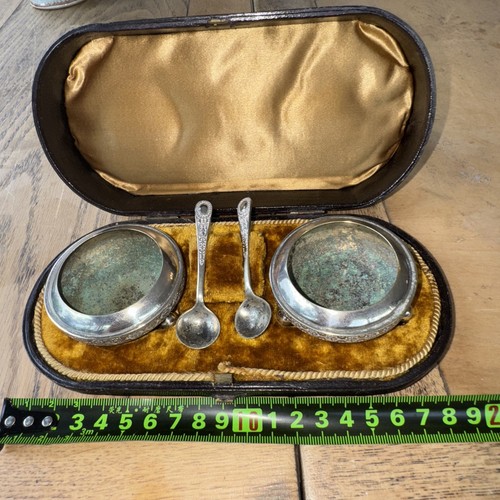 Antikes Silber Teller EPNS Cruet Set - Original Samt gefüttert bestückt Leder Box - Bild 2 von 5