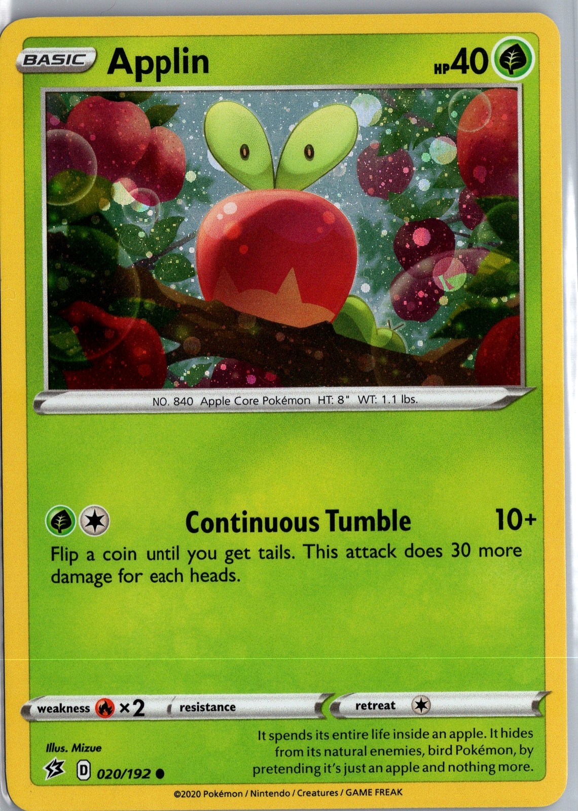 Pokémon Applin Card #840 Basic HP40 - Good Condition TCG Collectible LP