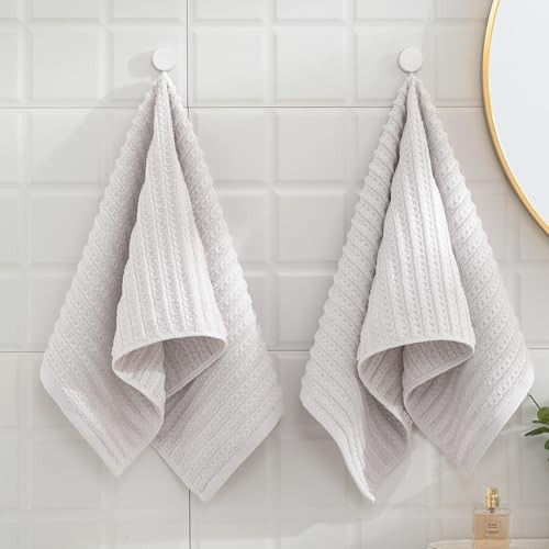 Waffle Hand Towel Set of 2 Super Soft 100% Cotton Terry Striped Light Grey - Bild 6 von 6