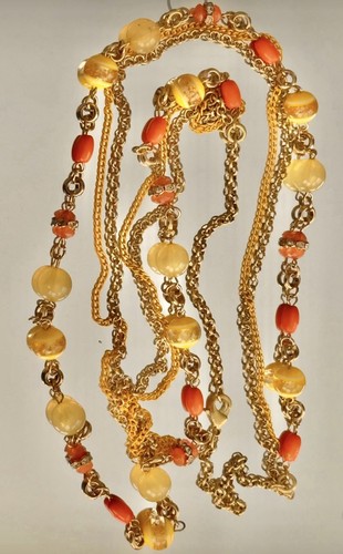 VTG Retro 90s Czech Beads Multistrand Layered Flapper Necklace Gold Plated 36” - Picture 2 of 4