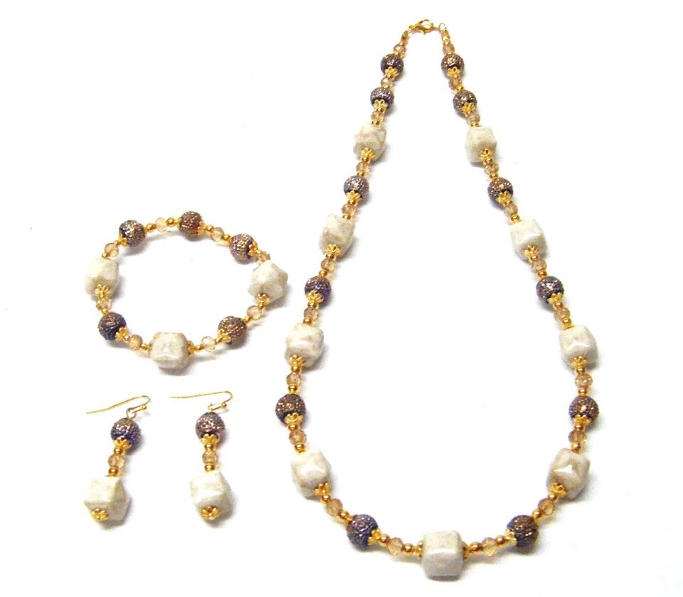 Cerámica Tannish Cuadrada con Cristal Marrón Polvo Donut Resina Cuentas Cuello/Brazalete/Orejero Foto 3 de 4