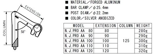NITTO STEM NJ PRO AA NJ PRO AA 120 φ25.4 φ22.2 120 Silver - Picture 2 of 2