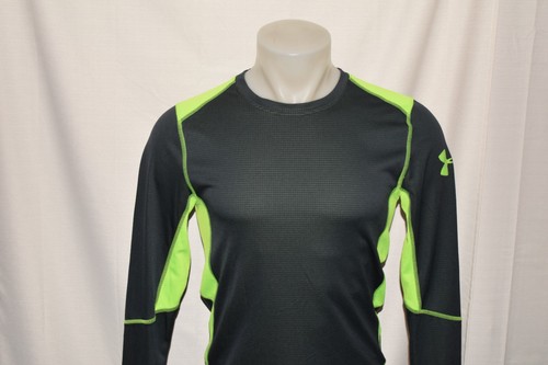 UNDER ARMOUR COLD GEAR Small Men's L/S Poly Spandex FITTED Shirt Charcoal/Neon - Picture 2 of 6