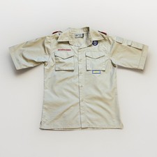 Boy Scouts BSA Youth Large Khaki Tan Cargo Pocket Uniform Shirt Cotton/Poly
