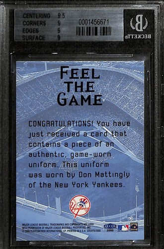 2000 Fleer Yankees Clippings DON MATTINGLY Jersey Relic Patch BGS 9 Mint Card - Picture 2 of 2