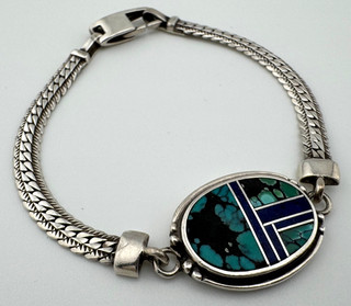 Ray Tracey Native Bracelet Sterling Silver Vintage Turquoise 13.2g