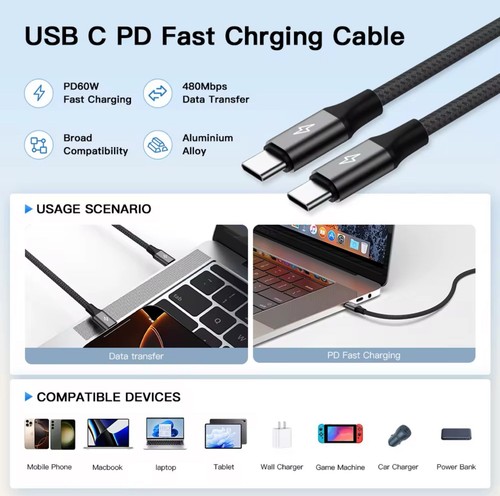 USB-C To Type C Charging &Data Cable Compatible For Apple And Also Samsung 2m - Picture 4 of 11