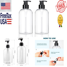Refillable Plastic Pump Dispenser Bottles 2 Pack 10oz Clear BPA Free Shampoo
