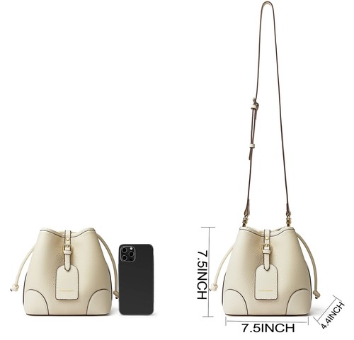 Small Leather Drawstring Shoulder Bag Premium 2 Way Bucket Crossbody Purse Fo... - Picture 5 of 7