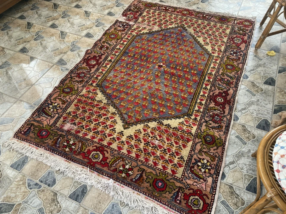 1960s Geometric Turkish Vintage Area Tribal Handmade Anatolian Rug 4.5x6.8 ft - Image 3 of 4