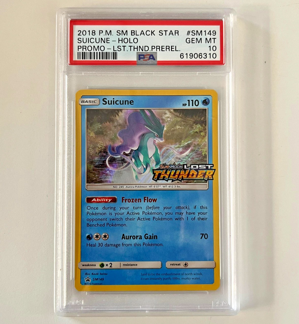 Pokemon Card Suicune SM149 Lost thunder ENG English PSA 10 Mint Graded Card