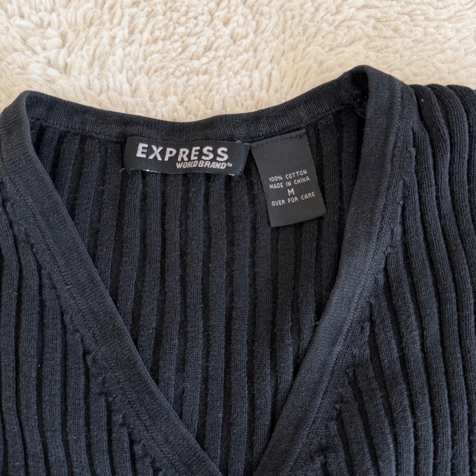 Fitted Basic Black Ribbed Button Up Cardigan Swea… - image 4